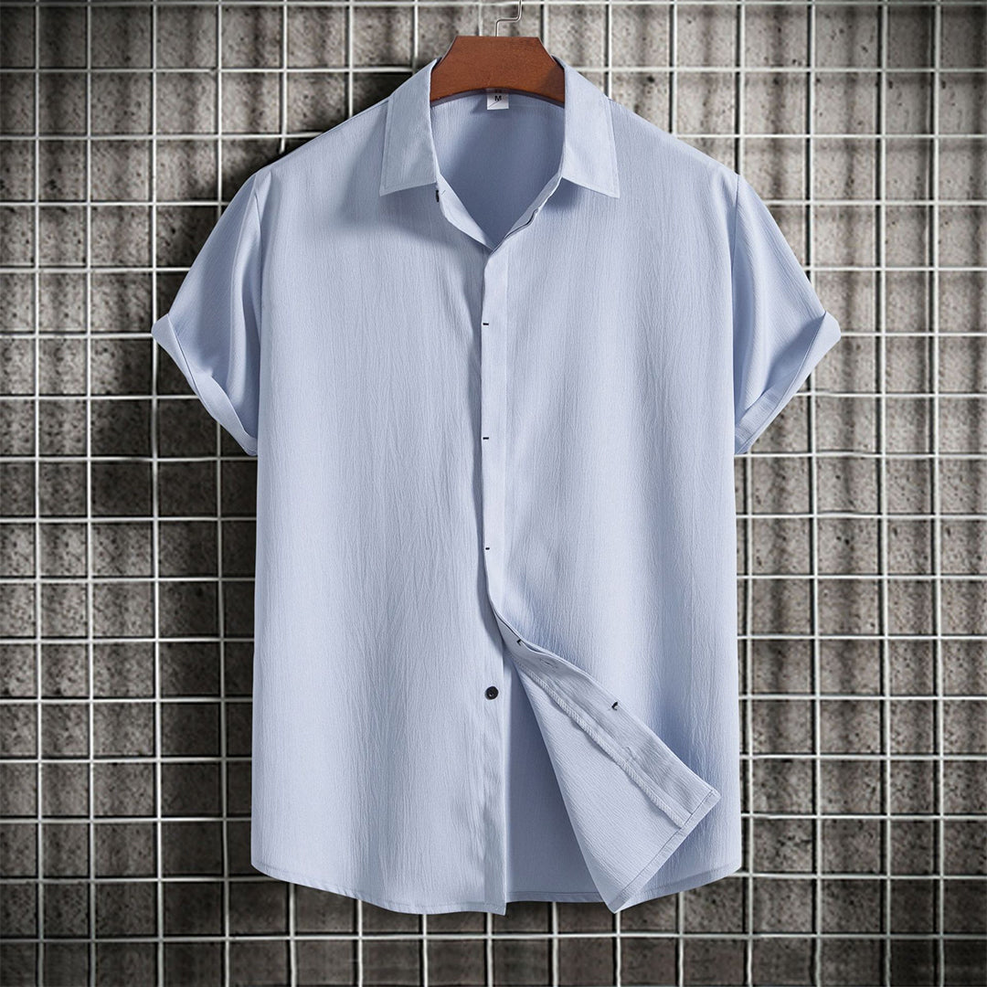 Leinenhemd | geknöpft | leicht | Kurzarmhemd | Sommerkleidung für Männer-Hellblau-M-Chaps Herrenmode