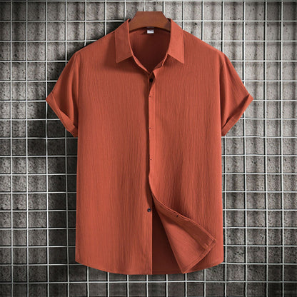 Leinenhemd | geknöpft | leicht | Kurzarmhemd | Sommerkleidung für Männer-Hellbraun-M-Chaps Herrenmode