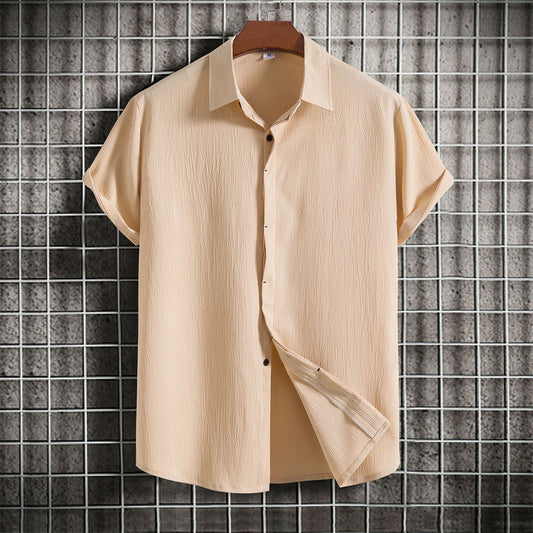 Leinenhemd | geknöpft | leicht | Kurzarmhemd | Sommerkleidung für Männer-Khaki-M-Chaps Herrenmode