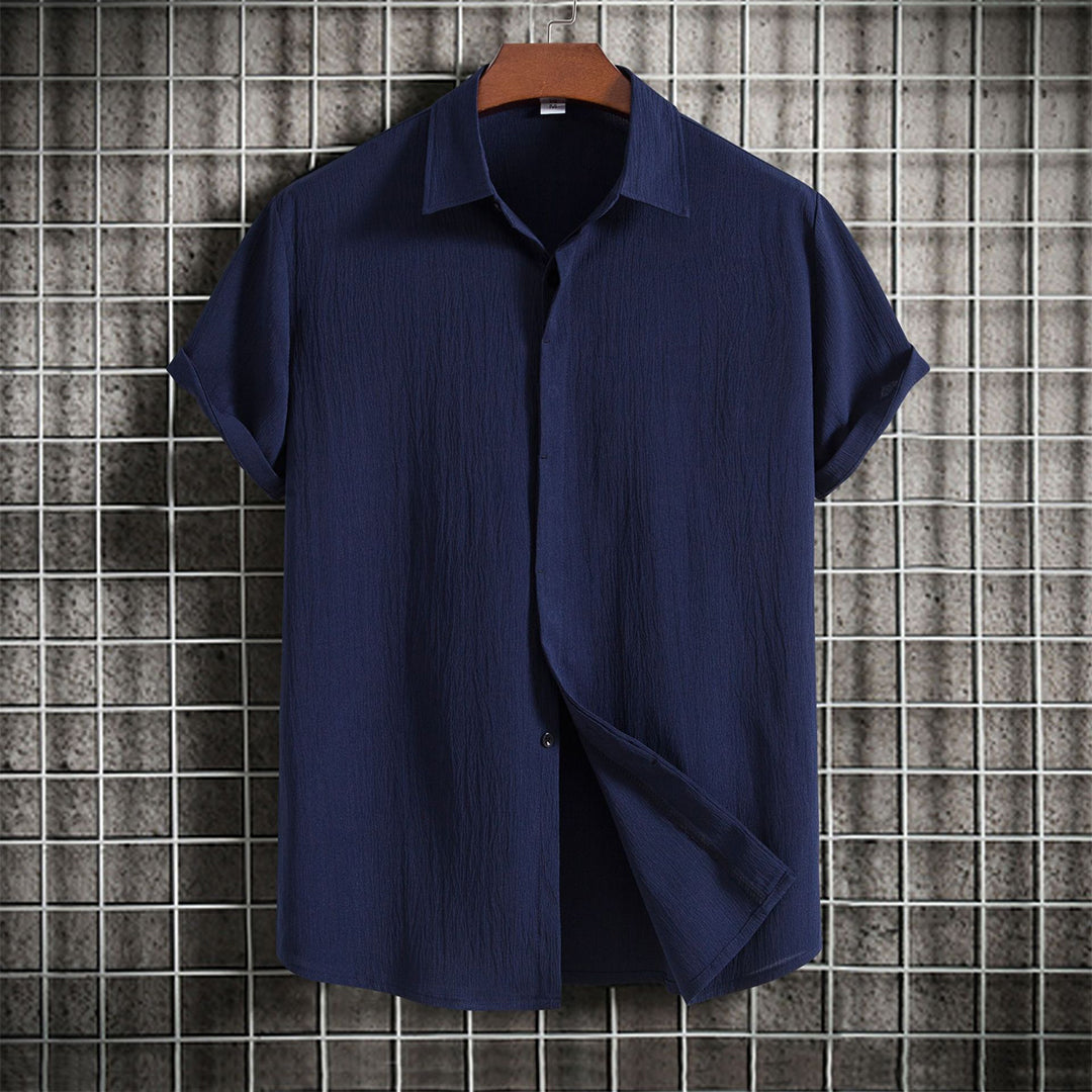 Leinenhemd | geknöpft | leicht | Kurzarmhemd | Sommerkleidung für Männer-Marineblau-M-Chaps Herrenmode