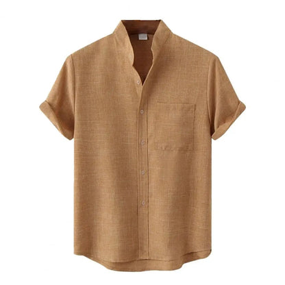 Leinenhemd – leicht – locker geschnitten – Kurzarm – Hemd mit Knöpfen – Herrenhemden-Orange-S-Chaps Herrenmode