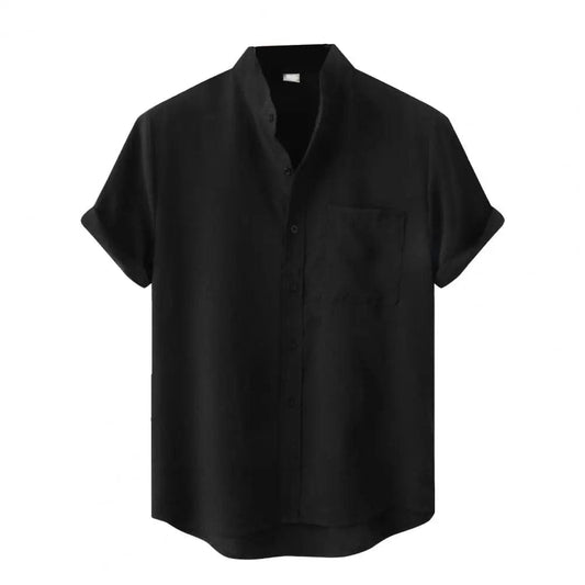 Leinenhemd – leicht – locker geschnitten – Kurzarm – Hemd mit Knöpfen – Herrenhemden-Schwarz-S-Chaps Herrenmode