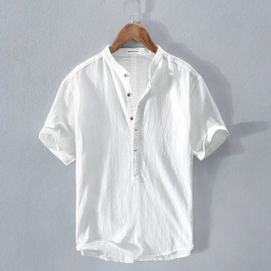 Leinenhemd – leichtes Kurzarm-T-Shirt mit halben Knöpfen für Herren-Weiß-XS-Chaps Herrenmode
