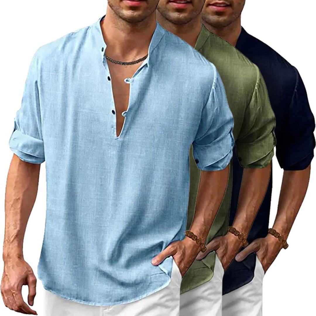 Leinenhemd – locker sitzendes, leichtes Sommerhemd mit V-Ausschnitt für Herren-Chaps Herrenmode