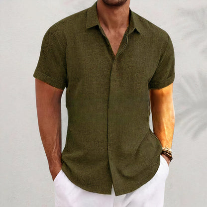 Leinenhemd – mit Kragen | Knopfleiste | Kurzarmhemd | Herrenhemden-Olivgrün-S-Chaps Herrenmode