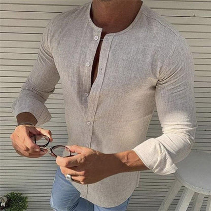 Leinenhemd – schmale Passform – Langarm – Hemd mit Knöpfen – Herrenhemden-Khaki-S-Chaps Herrenmode