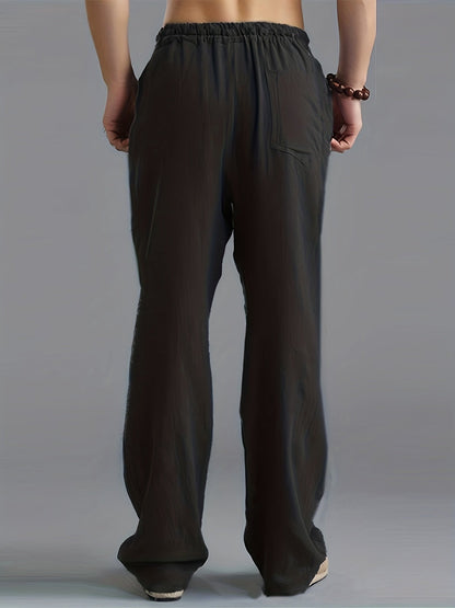 Leinenhose | Elastischer Bund | Kordelzug | Locker sitzende Hose | Herrenhose-Chaps Herrenmode