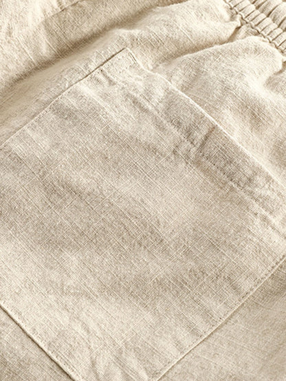 Leinenhose - Herren Casual Elastic Waist Loose Fit Hose-Chaps Herrenmode