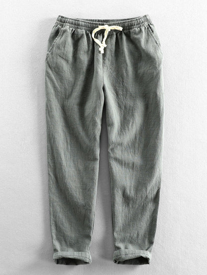 Leinenhose - Herren Casual Elastic Waist Loose Fit Hose-Dunkelgrün-S-Chaps Herrenmode