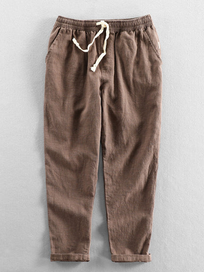 Leinenhose - Herren Casual Elastic Waist Loose Fit Hose-Kaffee-S-Chaps Herrenmode