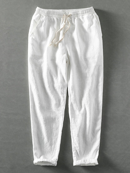 Leinenhose - Herren Casual Elastic Waist Loose Fit Hose-Weiß-S-Chaps Herrenmode
