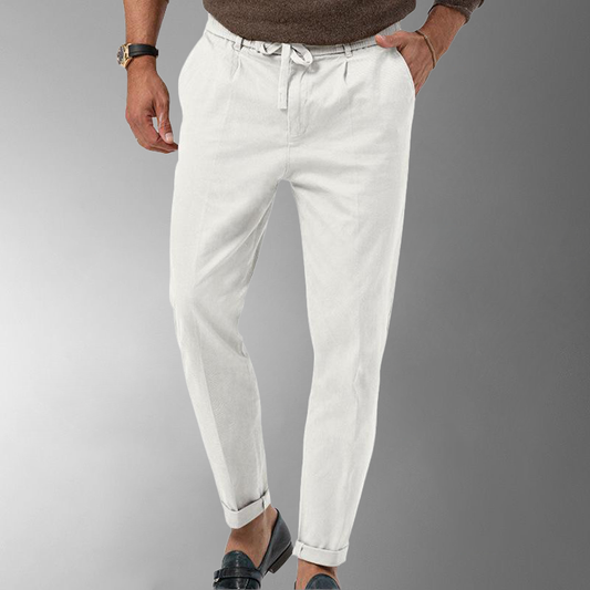 Leinenhose - Herren-Freizeithose aus Leinen mit Kordelzug für den Sommer-Weiß-M-Chaps Herrenmode