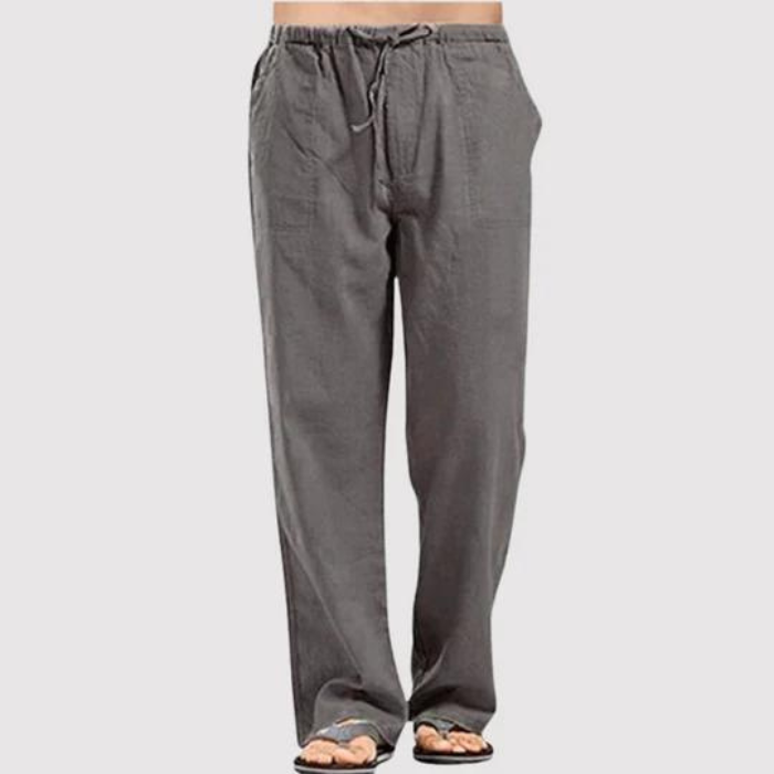 Leinenhose – Herren-Sommerhose mit geradem Bein, lockerer Passform und Kordelzug-Dunkelgrau-S-Chaps Herrenmode
