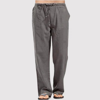 Leinenhose – Herren-Sommerhose mit geradem Bein, lockerer Passform und Kordelzug-Dunkelgrau-S-Chaps Herrenmode