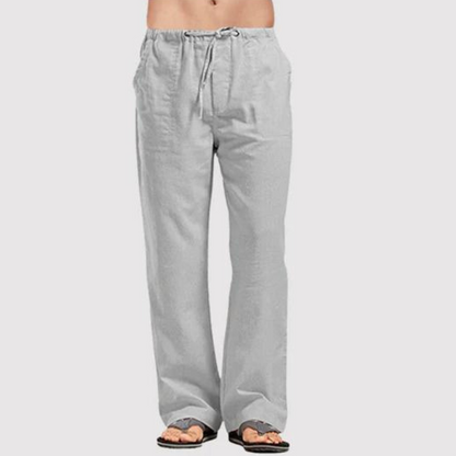 Leinenhose – Herren-Sommerhose mit geradem Bein, lockerer Passform und Kordelzug-Grau-S-Chaps Herrenmode