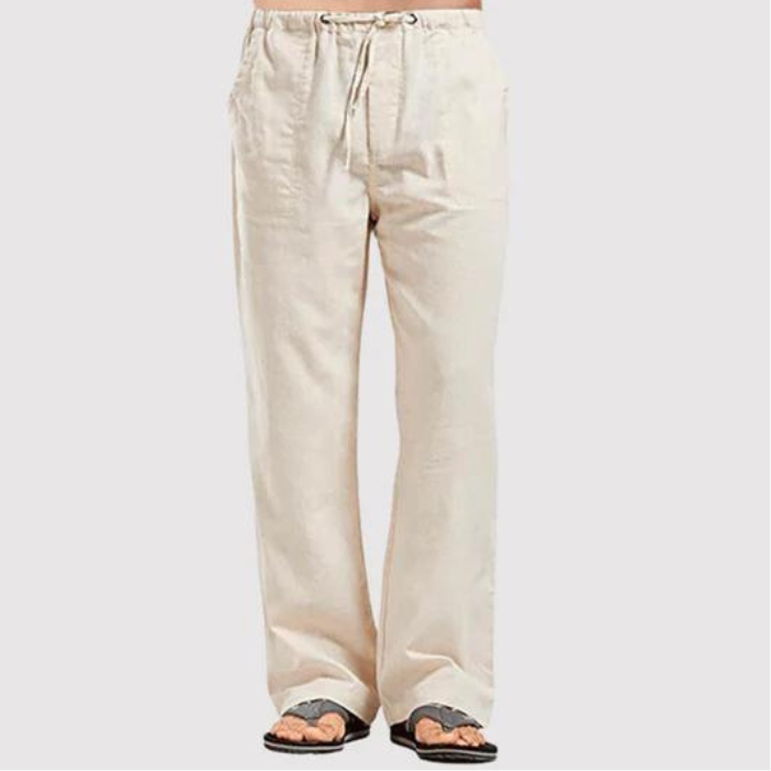 Leinenhose – Herren-Sommerhose mit geradem Bein, lockerer Passform und Kordelzug-Khaki-S-Chaps Herrenmode