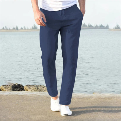 Leinenhose – Leichte Herrenhose mit geradem Bein für den Sommer-Marineblau-S-Chaps Herrenmode