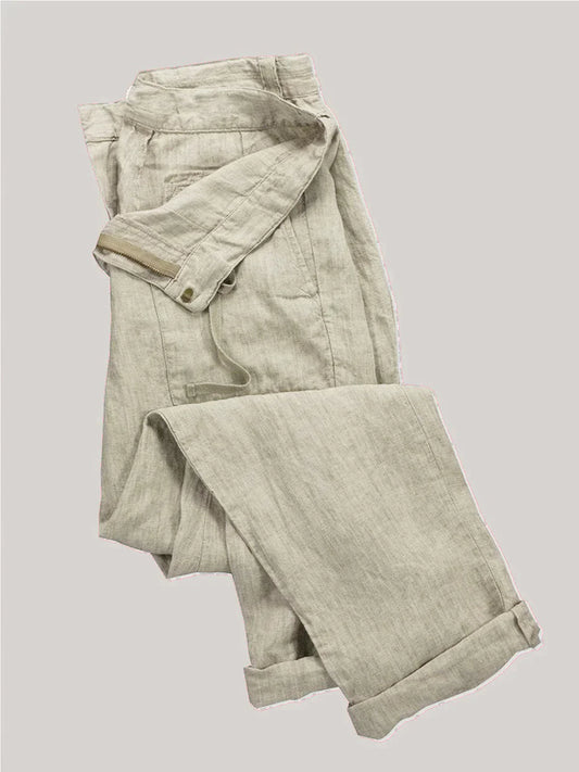 Leinenhose – Leichte Sommerhose für Männer mit geradem Bein-Beige-S-Chaps Herrenmode