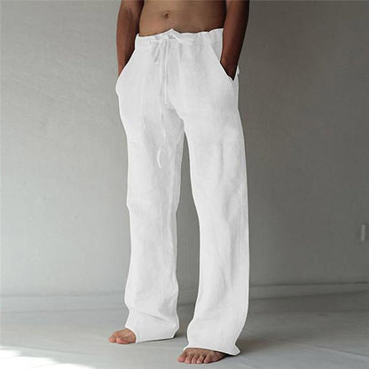 Leinenhose – Locker sitzend – Kordzug – Sommerhose – Herren-Leinenhose-Weiß-S-Chaps Herrenmode