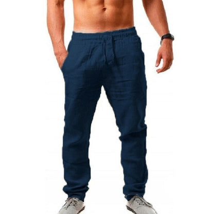Leinenhose – Sommerhose für Männer mit elastischem Bund und lockerer Passform-Marineblau-S-Chaps Herrenmode