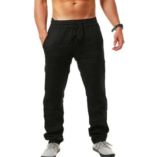 Leinenhose – Sommerhose für Männer mit elastischem Bund und lockerer Passform-Schwarz-S-Chaps Herrenmode