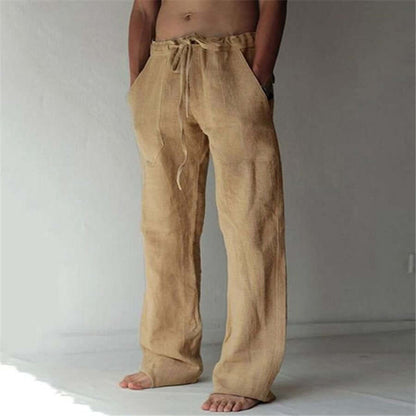 Leinenhose – lockere Passform – Kordelzug – Sommerhose – Herrenhose-Khaki-S-Chaps Herrenmode