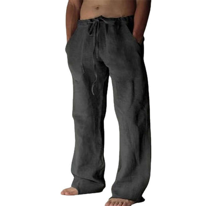 Leinenhose – lockere Passform – Kordelzug – Sommerhose – Herrenhose-Schwarz-4XL-Chaps Herrenmode