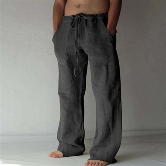 Leinenhose – lockere Passform – Kordelzug – Sommerhose – Herrenhose-Schwarz-S-Chaps Herrenmode