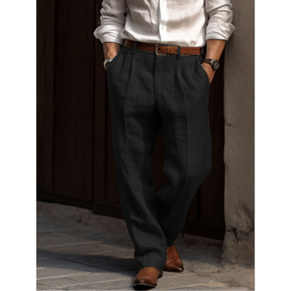 Leinenhose – lockere Passform – Sommer – Bundfaltenhose – Herrenhose-Schwarz-S-Chaps Herrenmode