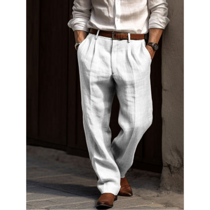 Leinenhose – lockere Passform – Sommer – Bundfaltenhose – Herrenhose-Weiß-S-Chaps Herrenmode