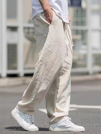 Leinenhose – lockere Passform – elastischer Bund – Sommerhose – weiße Herrenhose-Chaps Herrenmode