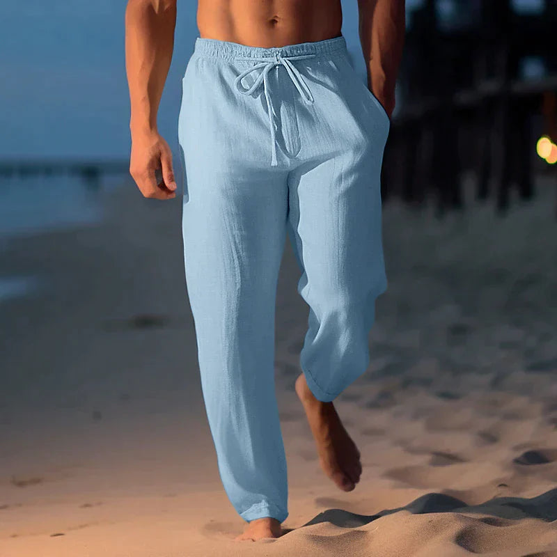 Leinenhosen | Elastische Taille | Kordelzug | Sommerhosen | Leinenbekleidung für Männer-Blau-XS-Chaps Herrenmode
