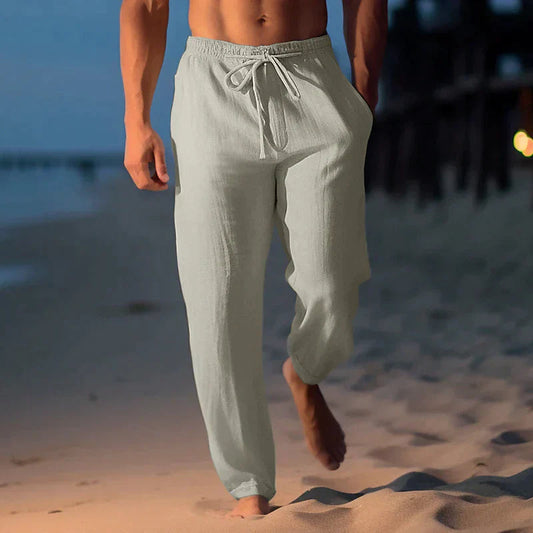 Leinenhosen | Elastische Taille | Kordelzug | Sommerhosen | Leinenbekleidung für Männer-Khaki-XS-Chaps Herrenmode
