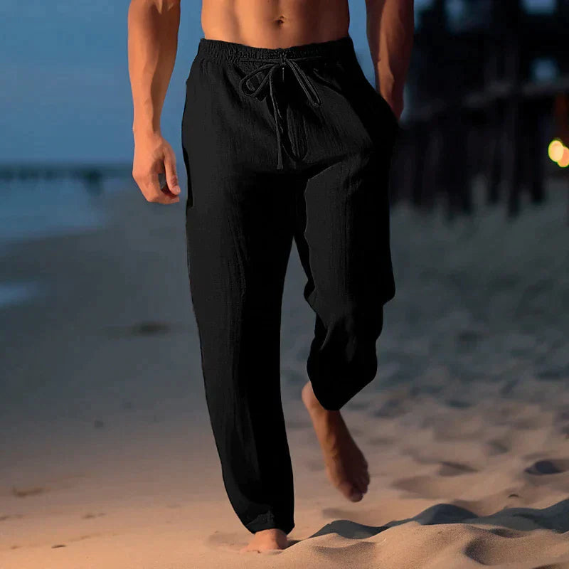 Leinenhosen | Elastische Taille | Kordelzug | Sommerhosen | Leinenbekleidung für Männer-Schwarz-XS-Chaps Herrenmode