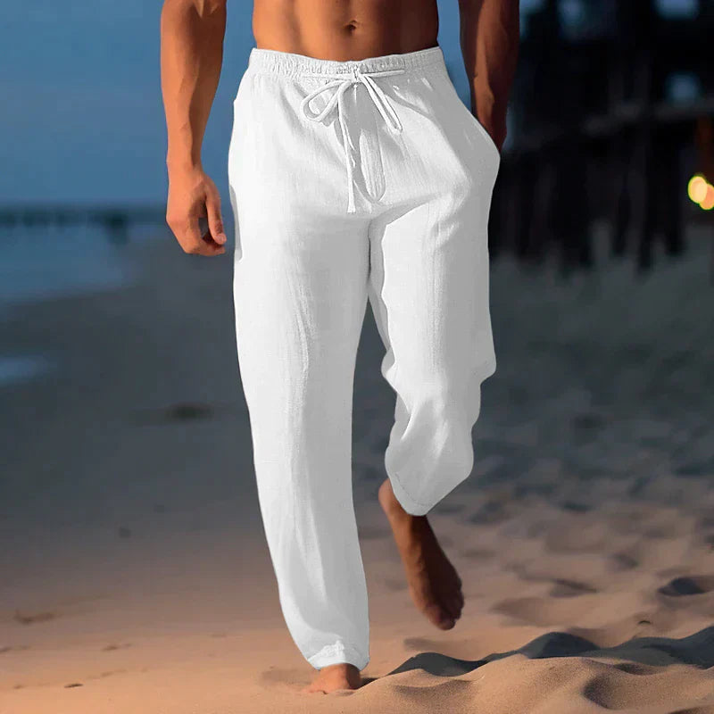Leinenhosen | Elastische Taille | Kordelzug | Sommerhosen | Leinenbekleidung für Männer-Weiß-XS-Chaps Herrenmode
