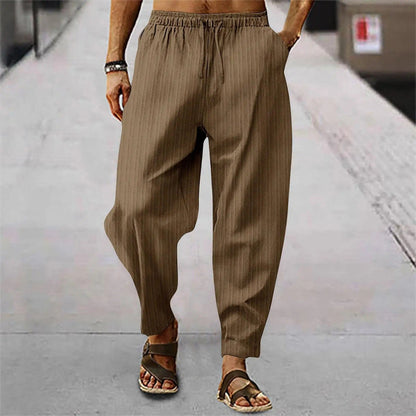 Leinenhosen - Herrenhosen mit elastischer Taille Baumwolle Sommerhosen mit lockerer Passform-Khaki-S-Chaps Herrenmode