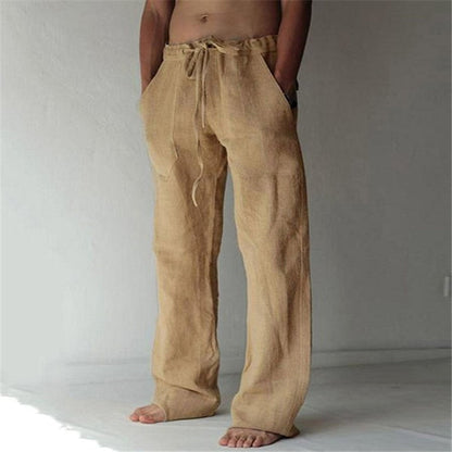 Leinenhosen | Loose Fit | Drawstring | Sommerhosen | Leinenhosen für Männer-Khaki-S-Chaps Herrenmode