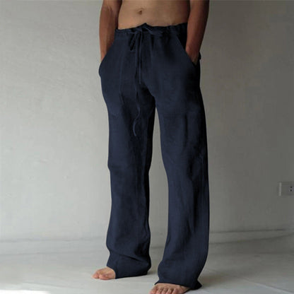Leinenhosen | Loose Fit | Drawstring | Sommerhosen | Leinenhosen für Männer-Marineblau-S-Chaps Herrenmode