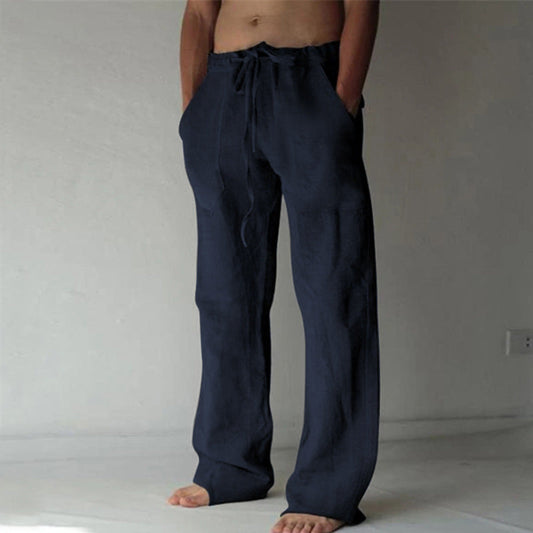 Leinenhosen | Loose Fit | Drawstring | Sommerhosen | Leinenhosen für Männer-Marineblau-S-Chaps Herrenmode