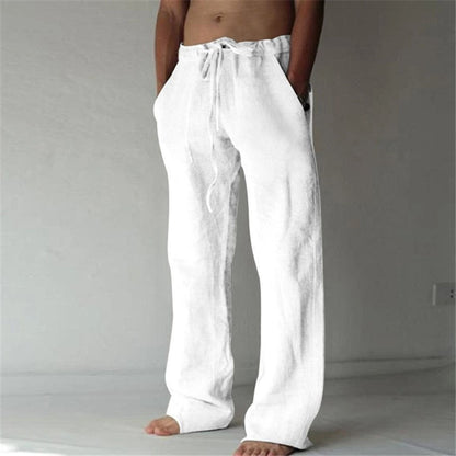 Leinenhosen | Loose Fit | Drawstring | Sommerhosen | Leinenhosen für Männer-Weiß-S-Chaps Herrenmode
