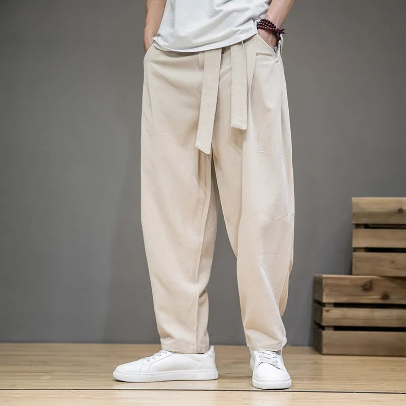 Leinenhosen | Loose Fit | Lightweight | Baggy Pants | Herrenhosen-Beige-S-Chaps Herrenmode