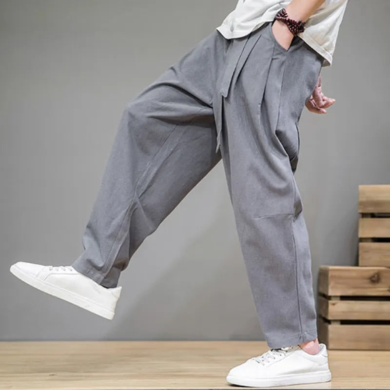 Leinenhosen | Loose Fit | Lightweight | Baggy Pants | Herrenhosen-Grau-S-Chaps Herrenmode