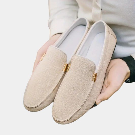 Loafer – Bequeme flache Sommerschuhe für Herren aus Canvas-Beige-39-Chaps Herrenmode