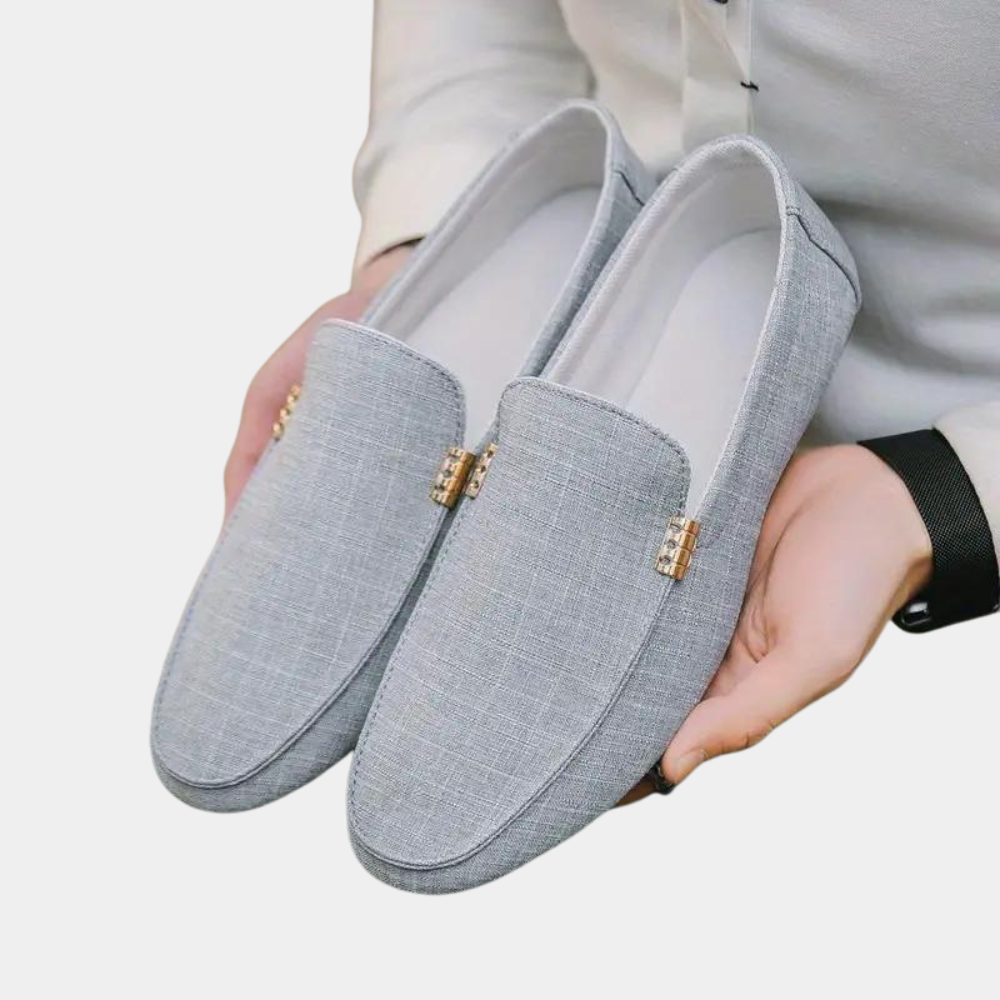 Loafer – Bequeme flache Sommerschuhe für Herren aus Canvas-Grau-39-Chaps Herrenmode