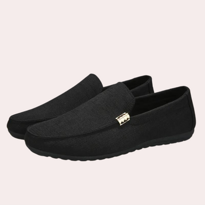 Loafer – Bequeme flache Sommerschuhe für Herren aus Canvas-Schwarz-39-Chaps Herrenmode