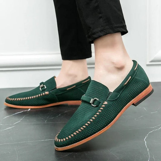 Loafer – atmungsaktiv – Slip-On – Wildleder-Loafer – Herrenschuhe-Dunkelgrün-39-Chaps Herrenmode
