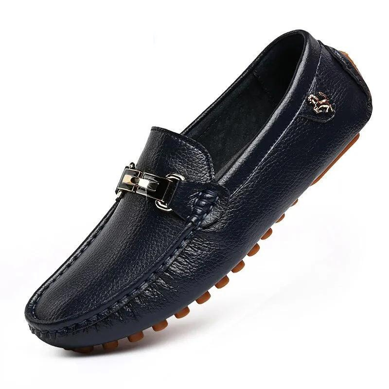 Loafers aus Leder - Rutschfeste Herren Slipper mit Metallschnalle-Blau-38-Chaps Herrenmode