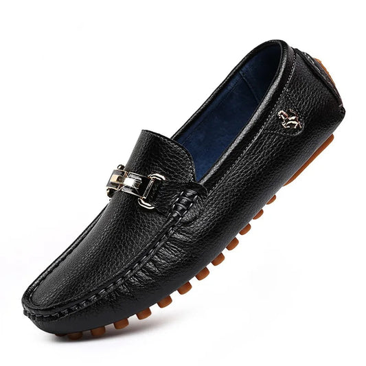 Loafers aus Leder - Rutschfeste Herren Slipper mit Metallschnalle-Schwarz-38-Chaps Herrenmode