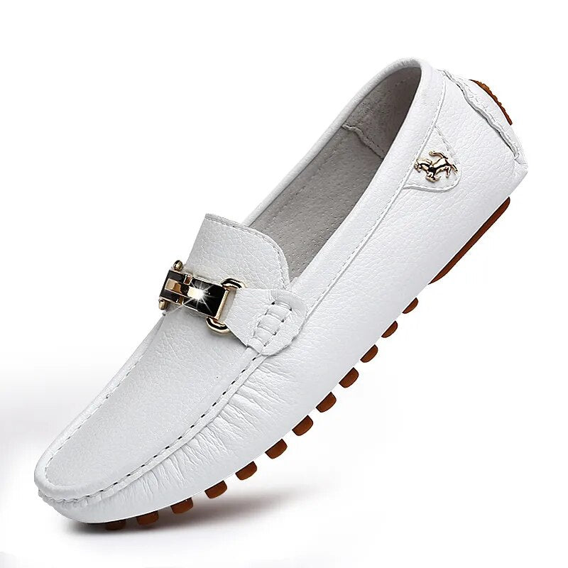 Loafers aus Leder - Rutschfeste Herren Slipper mit Metallschnalle-Weiß-38-Chaps Herrenmode