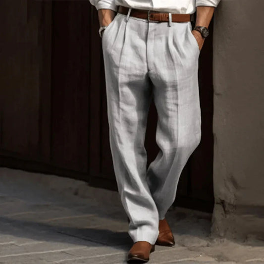 Lockere Hose | Weite Passform | Leicht | Leinenhose | Herrenhose-Grau-S-Chaps Herrenmode